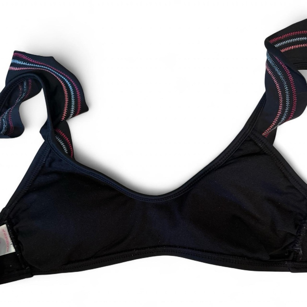 Black Xhilaration Bikini Top with Ruffle spaghetti straps and clasp back - Picture 5 of 5